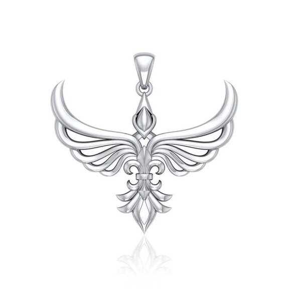 Phoenix with Fleur De Lis Sterling Silver Pendant and Earrings - Picture 9 of 10